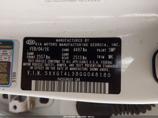 5XXGT4L38GG048180 KIA Optima Lx