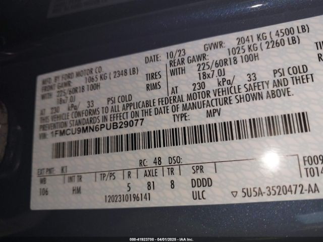 1FMCU9MN6PUB29077 Ford Escape St-line
