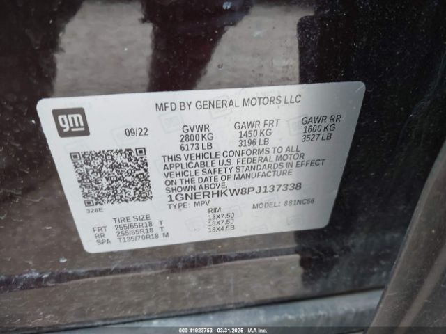 1GNERHKW8PJ137338 Chevrolet Traverse Fwd Lt Leather