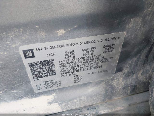 3GNCJNSB6LL208534 Chevrolet Trax Awd Ls