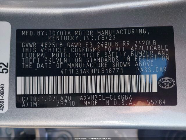 4T1F31AK8PU618771 Toyota Camry Xle Hybrid