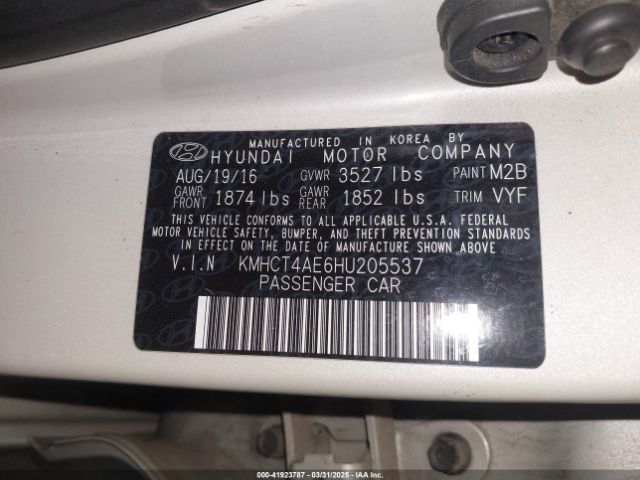 KMHCT4AE6HU205537 Hyundai ACCENT SE