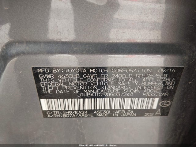 JTHBA1D29G5037244 Lexus IS 200T
