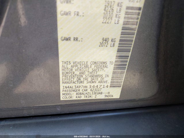 1N4AL3AP7HN344714 Nissan Altima 2.5 Sr
