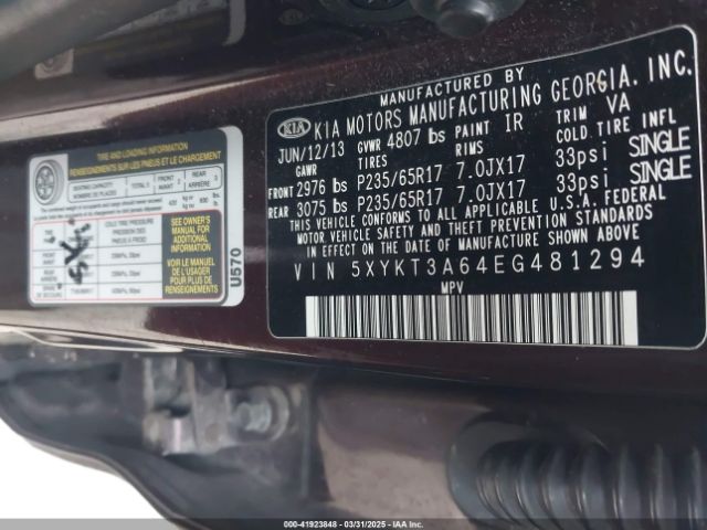 5XYKT3A64EG481294 KIA SORENTO LX