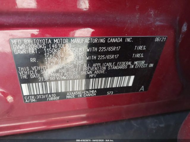 2T3P1RFV7MW208395 Toyota Rav4 Xle