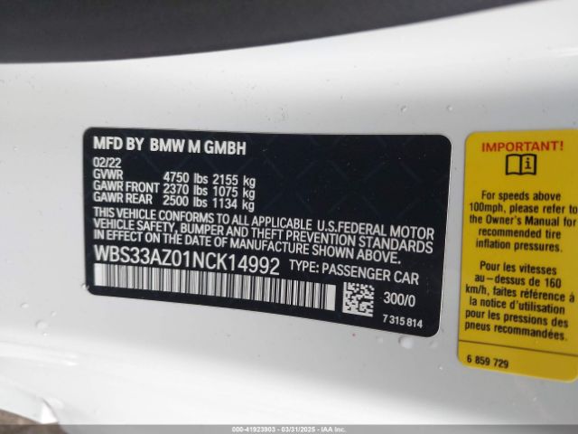 WBS33AZ01NCK14992 BMW M4 Competition