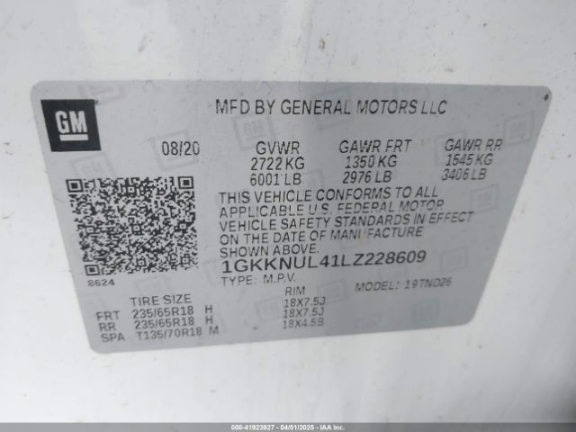 1GKKNUL41LZ228609 GMC Acadia Awd Slt
