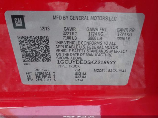 1GCUYDED5KZ218933 Chevrolet Silverado 1500 Lt