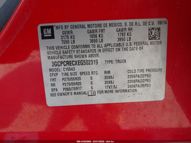 3GCPCRECXEG502319 Chevrolet Silverado 1500 1lt