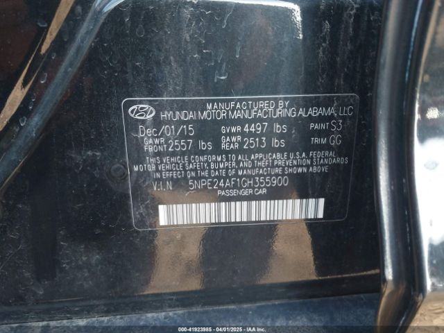 5NPE24AF1GH355900 Hyundai SONATA SE