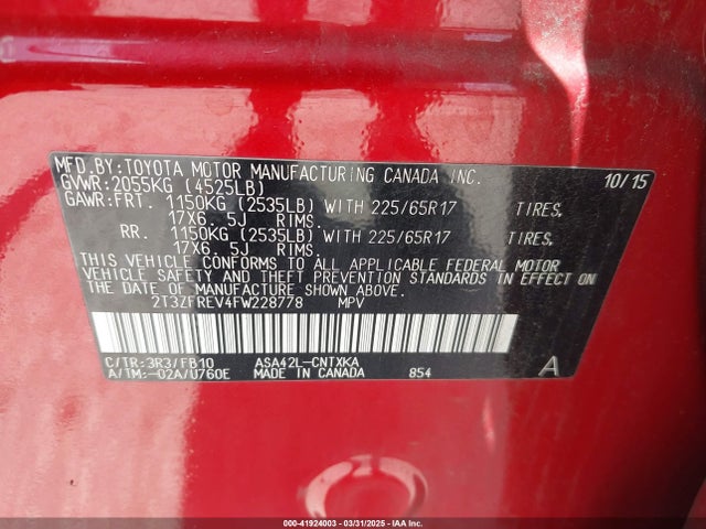 2T3ZFREV4FW228778 Toyota RAV4 LE