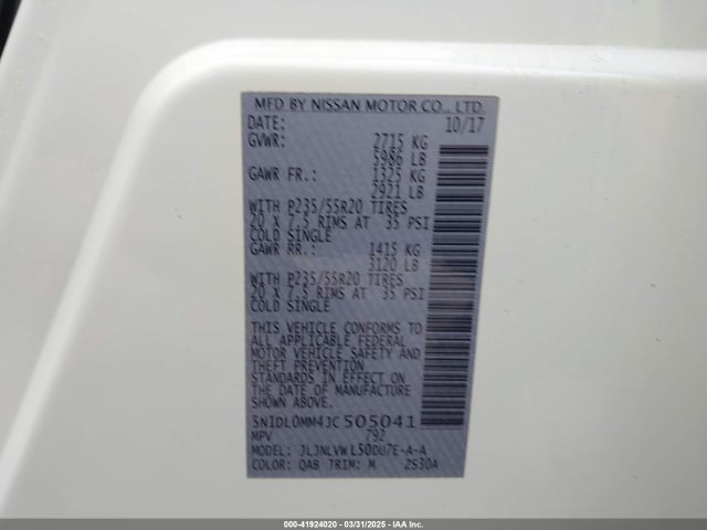 5N1DL0MM4JC505041 Infiniti QX60