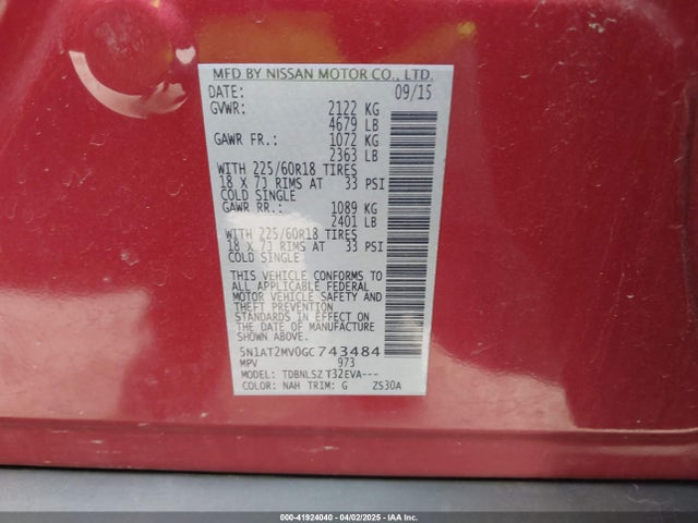 5N1AT2MV0GC743484 Nissan Rogue Sl