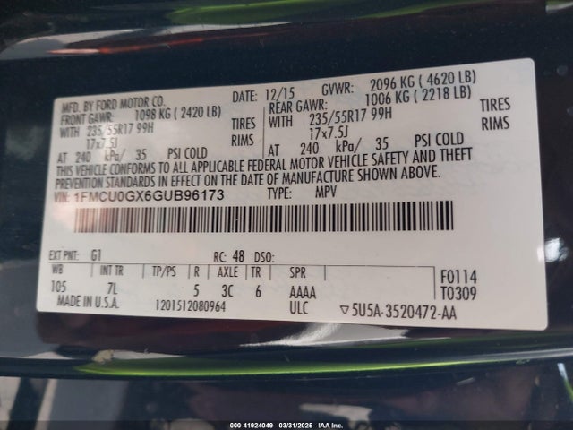 1FMCU0GX6GUB96173 Ford ESCAPE SE