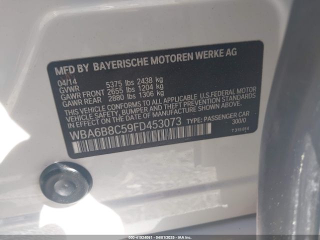 2015 BMW 640I GRAN COUPE WBA6B8C59FD453073 Photo 8
