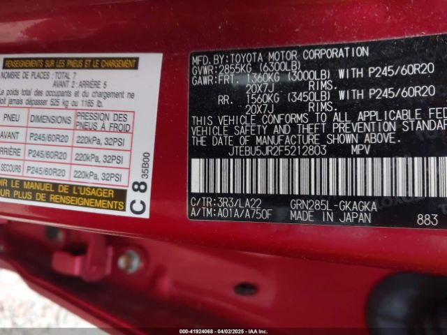 JTEBU5JR2F5212803 Toyota 4runner Limited