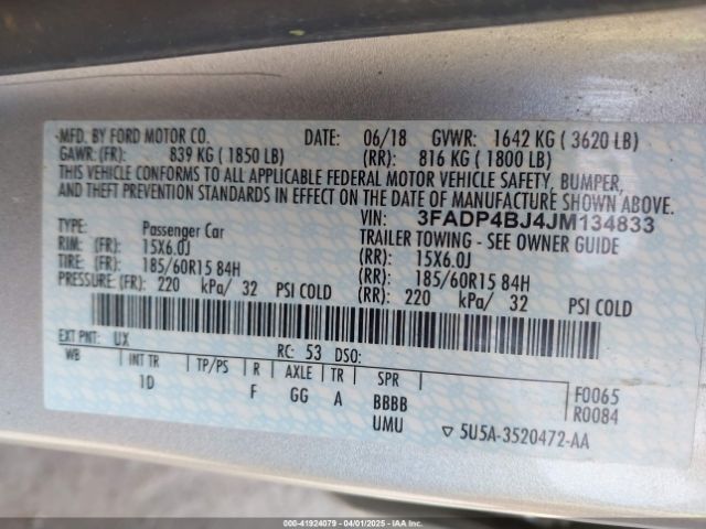 3FADP4BJ4JM134833 Ford FIESTA SE