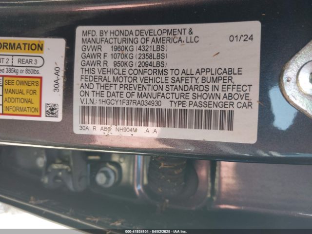 1HGCY1F37RA034930 Honda ACCORD EX
