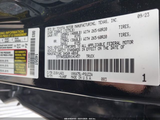5TFNA5DB2RX141457 Toyota Tundra Platinum 4wd