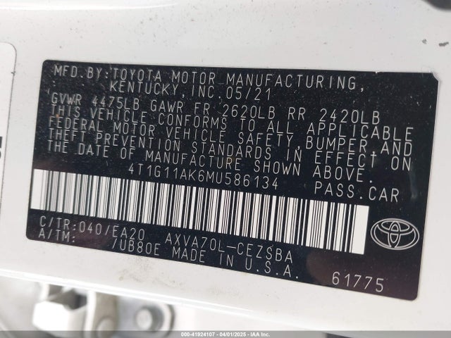 4T1G11AK6MU586134 Toyota CAMRY SE