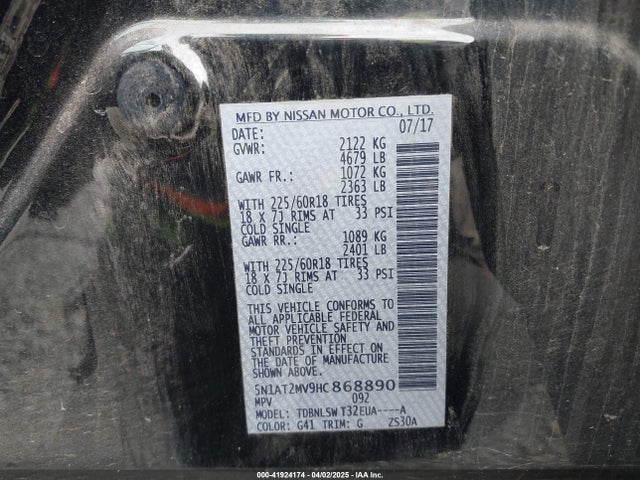5N1AT2MV9HC868890 Nissan Rogue Sl