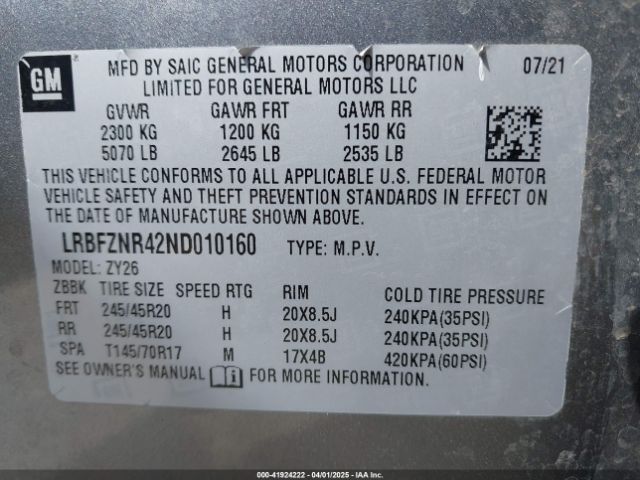 LRBFZNR42ND010160 Buick Envision Fwd Essence