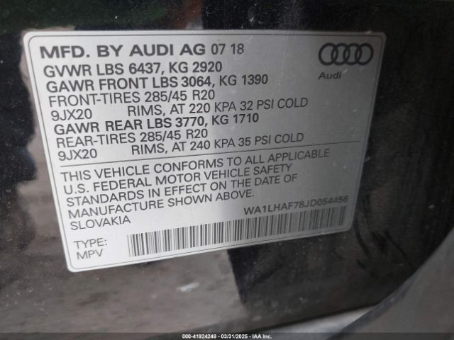 WA1LHAF78JD054456 Audi Q7 2.0t Premium