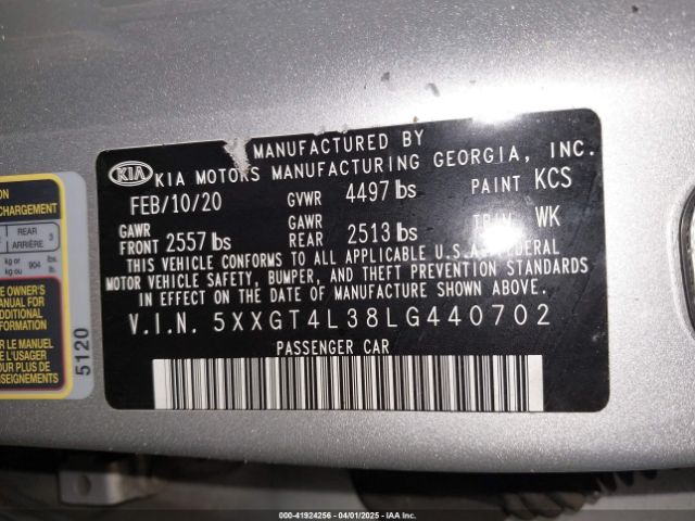 5XXGT4L38LG440702 KIA Optima Lx