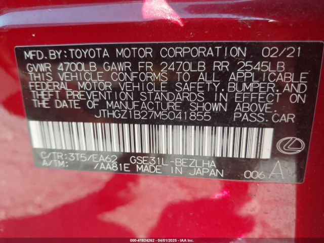 JTHGZ1B27M5041855 Lexus Is 350 F Sport