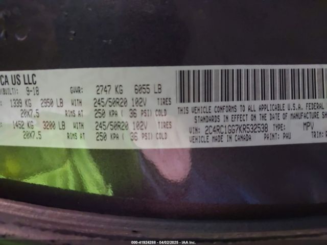 2C4RC1GG7KR532538 Chrysler Pacifica Limited
