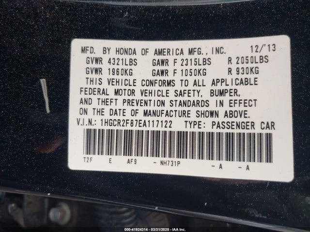 1HGCR2F87EA117122 Honda Accord Ex-l