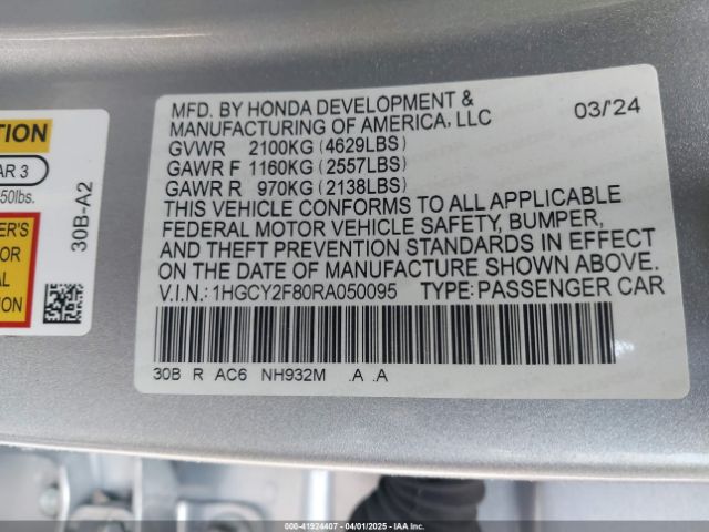 1HGCY2F80RA050095 Honda Accord Hybrid Touring