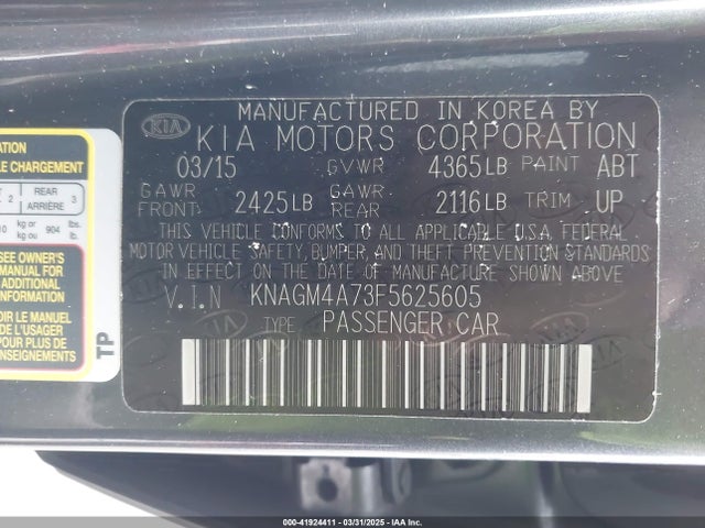 KNAGM4A73F5625605 KIA Optima Lx