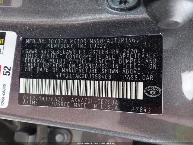 4T1G11AK3PU098408 Toyota CAMRY SE