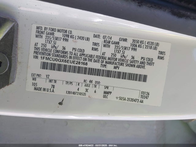 1FMCU0GX6EUE28168 Ford ESCAPE SE