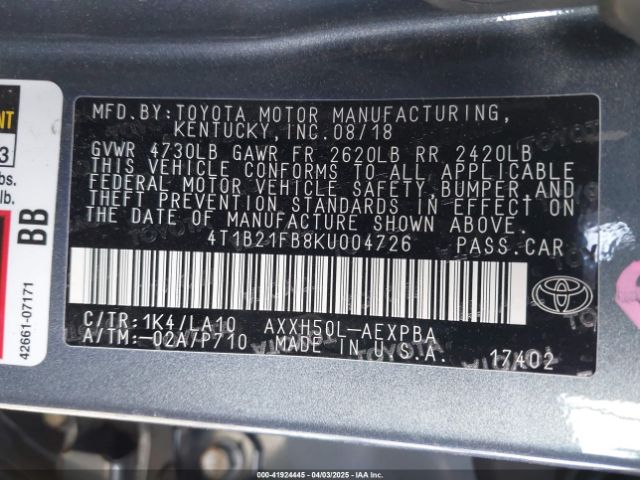 4T1B21FB8KU004726 Toyota Avalon Hybrid Limited