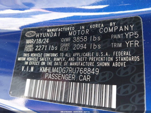 KMHLM4DG7RU768849 Hyundai ELANTRA SEL