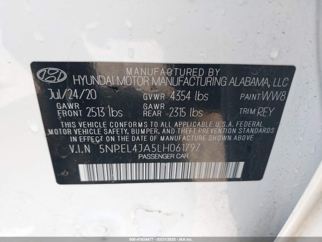 5NPEL4JA5LH061797 Hyundai SONATA SEL