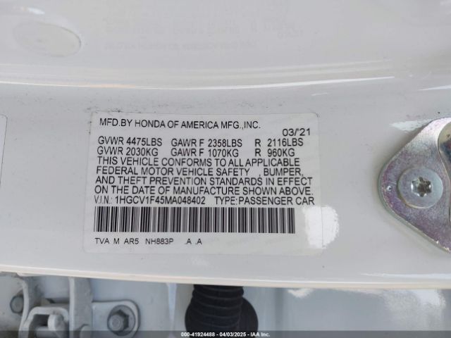 1HGCV1F45MA048402 Honda Accord Sport Special Edition