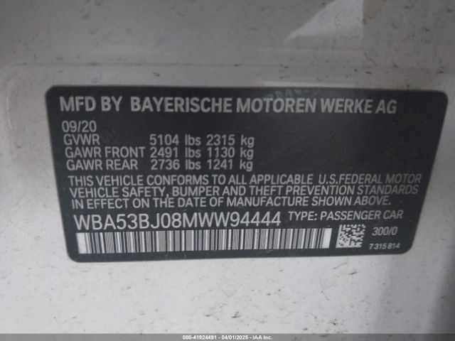 WBA53BJ08MWW94444 BMW 540I