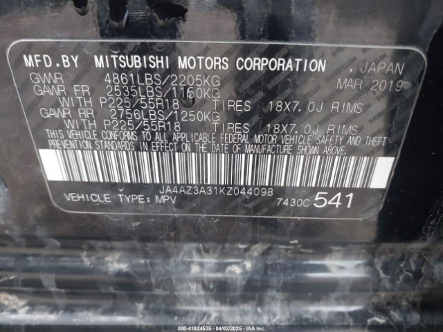 2019 MITSUBISHI OUTLANDER JA4AZ3A31KZ044098 Photo 8