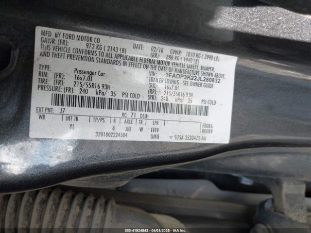 2018 FORD FOCUS 1FADP3K22JL280832 Photo 8