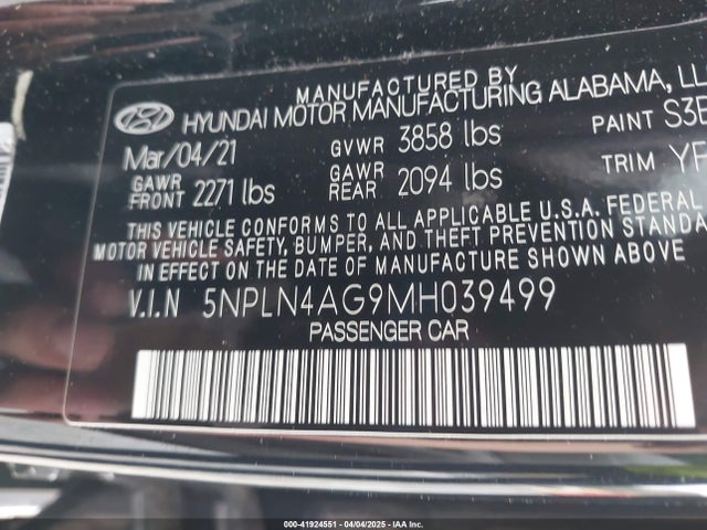 5NPLN4AG9MH039499 Hyundai ELANTRA SEL