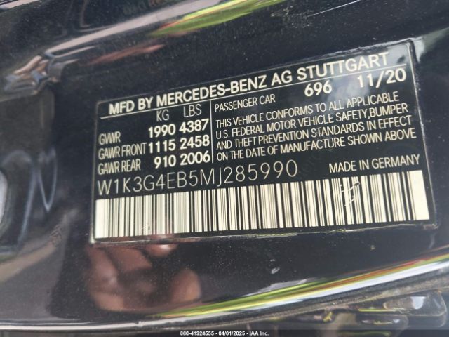 W1K3G4EB5MJ285990 Mercedes-Benz A 220