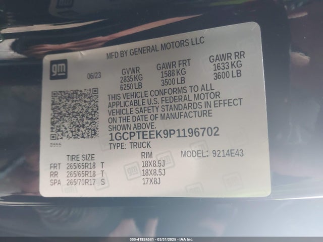 1GCPTEEK9P1196702 Chevrolet Colorado 4wd  Short Box Trail Boss