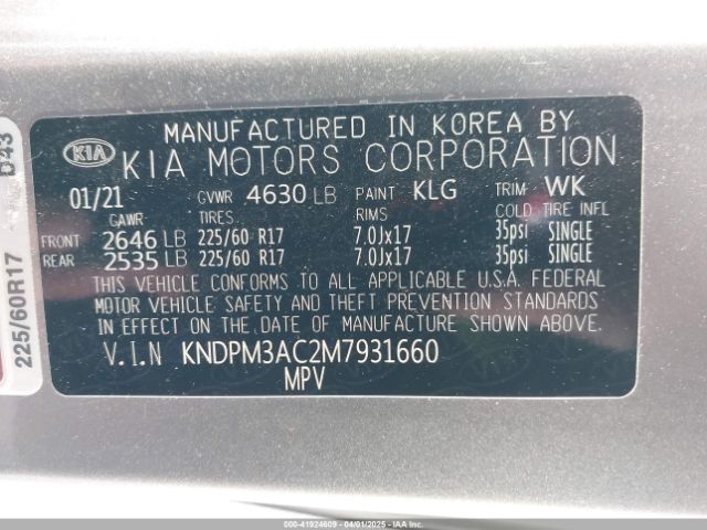 KNDPM3AC2M7931660 KIA Sportage Lx