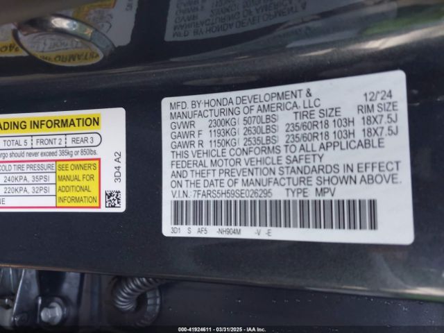 7FARS5H59SE026295 Honda Cr-v Hybrid Sport