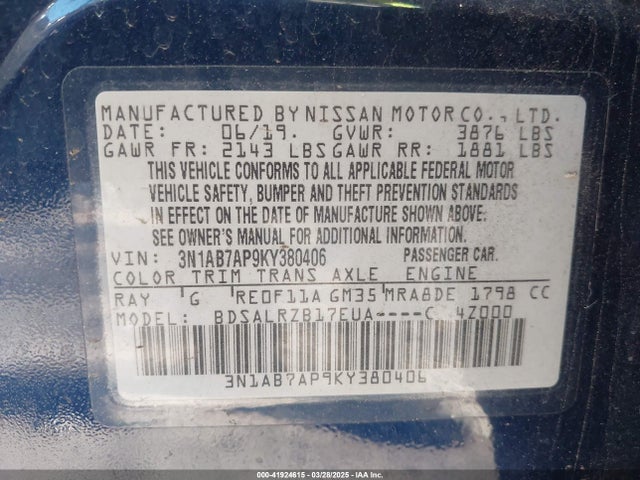 3N1AB7AP9KY380406 Nissan SENTRA SR