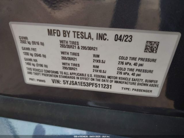 5YJSA1E53PF511231 Tesla MODEL S